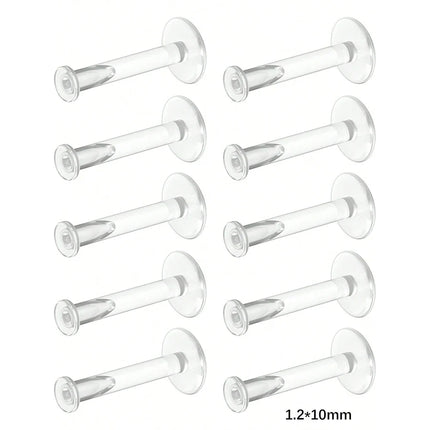 10pcs 16g Clear Earrings, Bioflex Labret Clear Piercing Retainers Plastic Clear Piercings Stud Earrings  Cartilage Helix Tragus