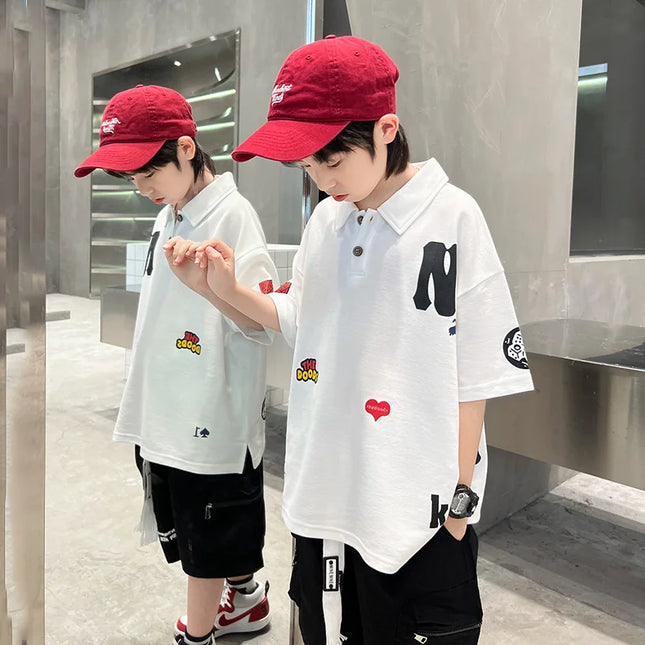 Kids Fashion Design Summer Polo Shirt for Tween Boys Casual Short Sleeve Polo T-shirt Teenage Child Trendy Streetwear Polo Shirt