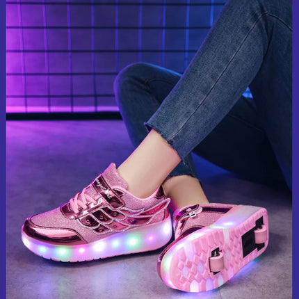 Sneakers Roller Shoes Outdoor Deformation Parkour Skates Dual-Use Children Girls Boys Adult Men Women Unisex Roller Skates