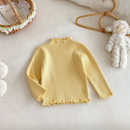 Kids Girls High Neck Knit Sweater Childrens Long Sleeve Undershirt Ruffled Solid Color Autumn for 0-5Y Girls Inner Top