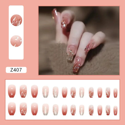 White Camellia 24 Pcs Press on Nails Pink Nail polish Glossy Artificial Finger Manicure Reusable False Nails