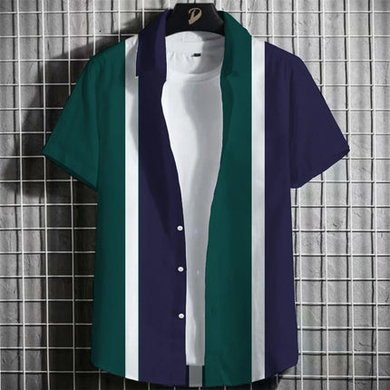 Stripe Men's Shirt Flower 3D Print Shirt Casual Short-sleeved Tops Beach Party Shirts Man Hawaiian Shirt Male Clothes Loose