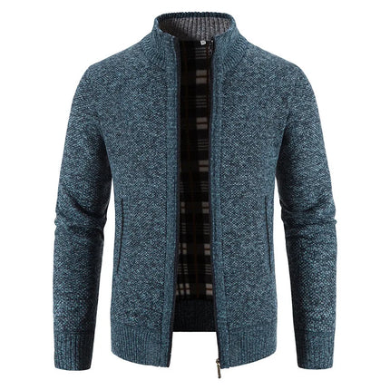 Men's Thickened Woolen Cardigan Coat Zipper Collar Knitted Sweater Autumn Winter New Style Fashion Urban Youth Casual Knitwear