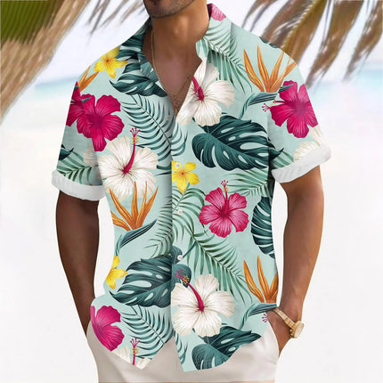 Fashion Holiday Men's Hawaiian Shirt Flower Plant 3D Printed Outdoor Casual Lapel Tops Summer Cool Breathable Short Sleeve Shirt