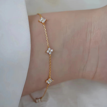 New Stainless Steel Zircon Necklaces for Women 18K Gold Plated Four Leaf Grass Collar Chain Necklace Luxury Jewelry Gift