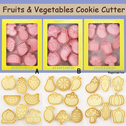 8Pcs Animal Cat Rabbit Dinosaur Cookie Cutter Fruits Cookie Stamp Car Biscuit Molds for Baking, Fondant, Cheese, and Pastries