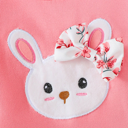 4pcs Baby Girl Cartoon Rabbit Long Sleeve Jumpsuit+Small Floral Pants+Hairband+Belt Set 0-18 Months Baby Girl Spring  Autumn Set