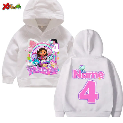 Hoodie Girls Gabby Birthday Outfits Children Sweatshirts Birthday Girl Clothes Custom Name Children Kids Clothing Sweaters 5th