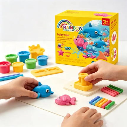 Colorful Clay Set 6 Colors Baby Fish Playdough Set Kids Educational Modeling Dough Baby Toys Creative Handmade DIY Craft Kit