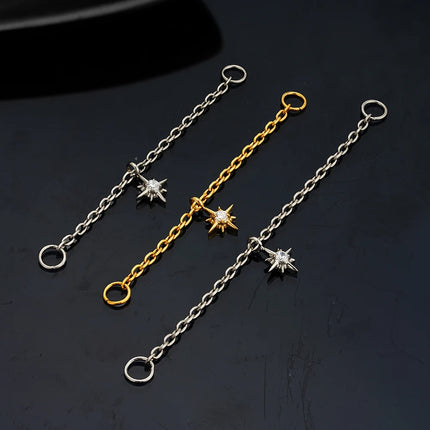 Right Grand ASTM F136 Titanium Dangle Star Chain Attachment Double Industrial Chain Connector Celestial Cartilage Conch Piercing