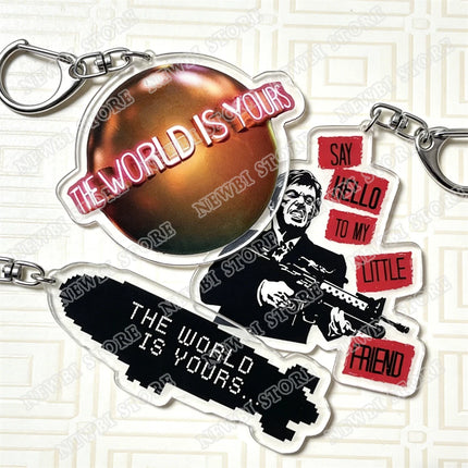 Popualr World Is Yours Keychains for Accessories Scarface Tony Montana Gangster Say Hello To My Life Keyring Fans Friends Gifts
