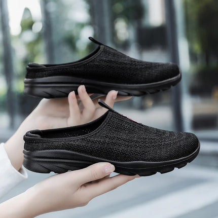 Women's Ultra Light Oversized Running Shoes, Fashionable Fly Woven Breathable Mules Sports Sneakers Plus Size 35-42