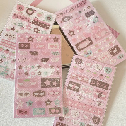 MINKYS New Arrival 3pcs 6pcs Kawaii Bear Ribbon Laser Bling Stickers DIY Scrapbook Stickers Confetti Decoration DIY Photo Frame