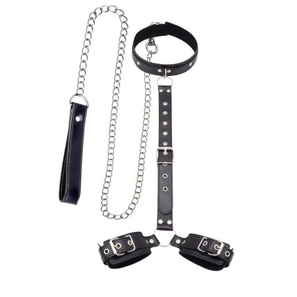 Bondage Restraint Kit Adjustable Collar & Wrist Cuffs Durable PU Leather Fetish Play Set for Adult Couples