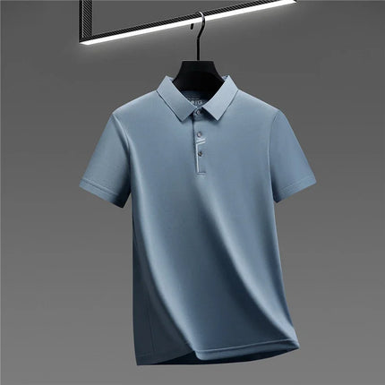 Men's Business Style Polo Shirt Cool Fabric Wrinkle Resistant Short Sleeve Top For Office Work