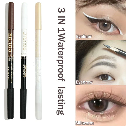 Mulitfuntional Two-Tone Black White Wood Eyeliner Pencil Pearl Highlighter Makeup Pen Brown Eyebrow Draw Lower Eyelash Cosmetics