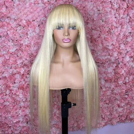 99J Burgundy Red Bone Straight Lace Front Wig With Bangs 13x4 HD Pre Plucked Glueless Synthetic pelucas On Clearance Sale