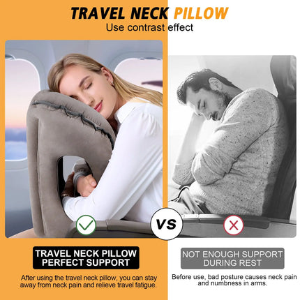Travel Pillow, Inflatable Neck Pillow Used for Airplanes/Cars/Buses/Trains/Office Napping with Eye Mask/Earplugs