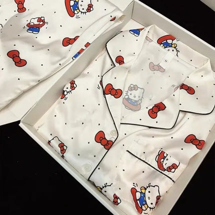 Cartoon character polka dot hellokitty pajamas KT cat cute kawaii casual long-sleeved home clothing set gift wholesale new style