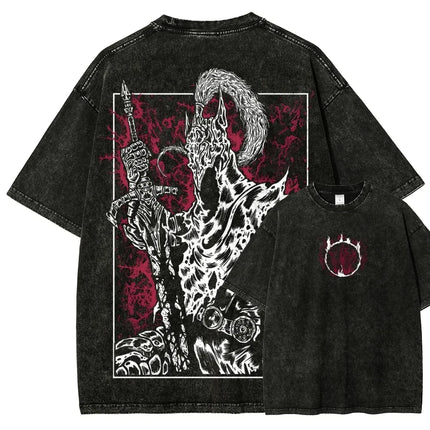 Classic Action Role-playing Game Dark Souls Peripherals Print T-shirt Street Harajuku Men Women Retro Washed Cotton Oversize Top