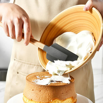 5Pcs Cream Cake Silicone Spatula Wooden Handle Baking Pastry Scraper Blenders Non-stick Kitchen Dessert Cookies Cutter Mixer