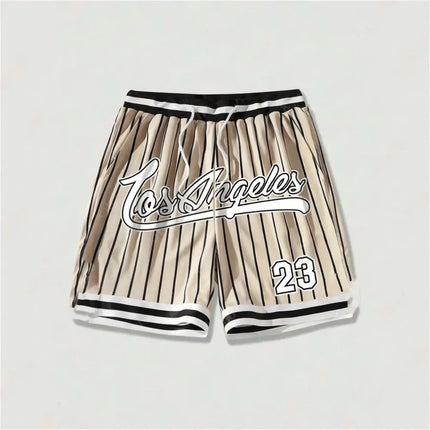 European and American men's summer Gothic letter stripe print comfortable breathable drawstring shorts outdoor casual pants