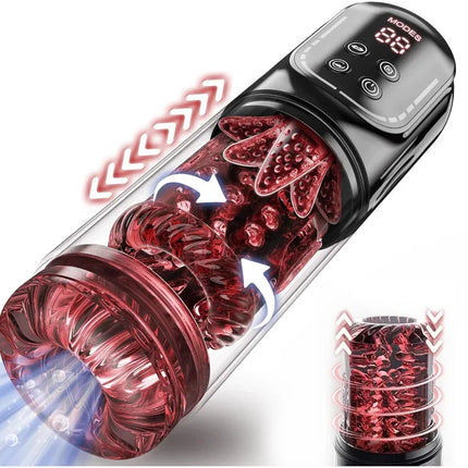 Enlargers LCD APP Penis pump Pocket Pussies Thrusting Rotating Vibrating Sucking Lickin 9 In 1 Multi-Functional Cook Exerciser