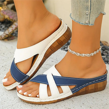 Heels Women's Sandals Mix Color Summer Shoes For Woman Sandals Slip On Wedge Heels Slippers Summer Sandals Beach Shoes Women