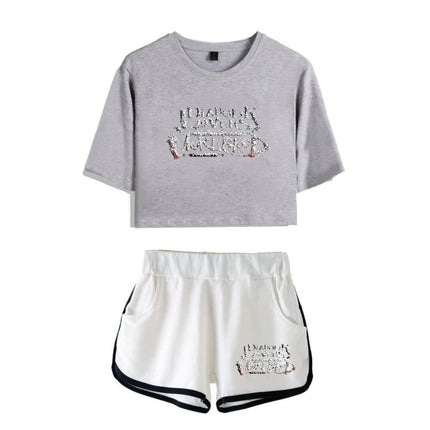 Fashion Youthful Print Diabolik Lovers Short Sleeve Sexy Shorts+lovely T-shirts Dew navel Pretty Girl suits Two Piece Set