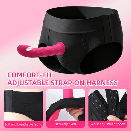 Strap-On Thrusting Vibrator Dildo Adjustable Elastic Waist Strapless Dildos Lesbian Sex Toys G Spot Wearable Vibrators for Women