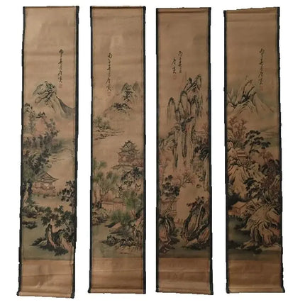 Chinese Ancient Paper Calligraphy Paintings Scrolls Poems Tang Yin's landscape Four Map Art Decorative Wall Hanging
