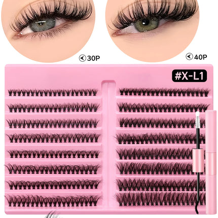 GROINNEYA Eyelash Clusters Kit Lash Clusters Wispy Natural DIY Lashes Clusters with Bottom Waterproof Bond and Seal Tweezers