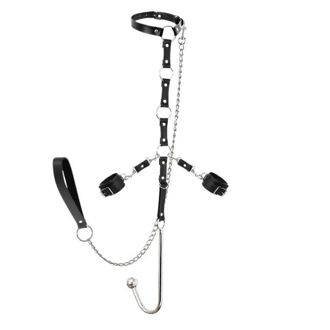 Adult Anal Plug Hook Bondage Kits with Adjustable Handcuffs Collar Neck Restraint Costumes for Couple BDSM Cosplay Game Sex Toys