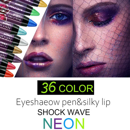 36 Color Eye Shadow Pen Waterproof 2 In 1 Not Smudge Eye Shadow Stick Lip Makeup Pen Glitter Shimmer Long-lasting Eye Shadow Pen