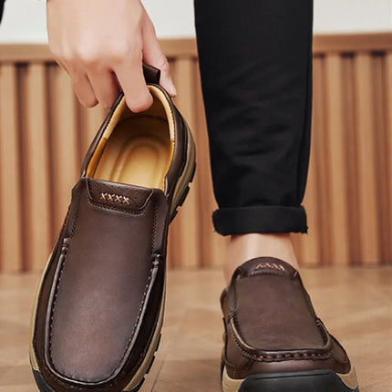 Brand Men Shoes High Quality Genuine Leather Men's Casual Shoes Slip On Comfort Business Man Flats Shoes Outdoor Men Work Shoes