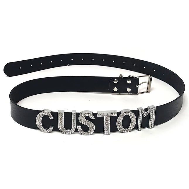 Sexy Punk Leather Customized Rhinestones Letters Waist Belt Belly Chains DIY Personalized Name Waistband Cosplay Body Jewelry