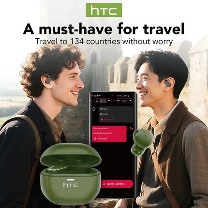HTC NE16 Bluetooth V6 Earphones TWS in-Ear Wireless Headphones with AI Translator Long Life Noise Reduction Lightweight Earbuds