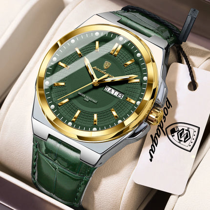 POEDAGAR Trendy Sport Men's Wristwatch Waterproof Luminous Date Week Business Fashion Men's Quartz Watches Leather Men's Watch Reloj