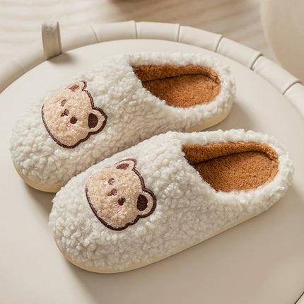 Cute Bear Fluffy Slippers Warm Plush House Shoes for Women and Men