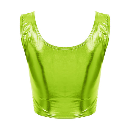 Womens Fashion Shiny Metallic Tank Crop Top Shiny Metallic Vest Tops Bustier Blouse Shirt Camis Rave Party Clubwear Costume
