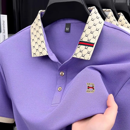 Advanced letter embroidery short sleeve polo shirt light luxury brand business leisure summer men's T-shirt fashion lapel top