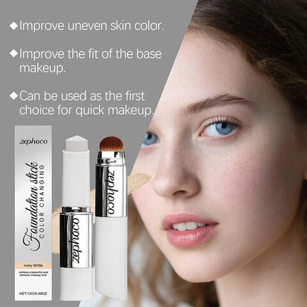 ZEPHOCO 2-in-1 Color Changing Foundation Stick Long Lasting Moisturizing Lightweight Foundation High Concealer Power Makeup