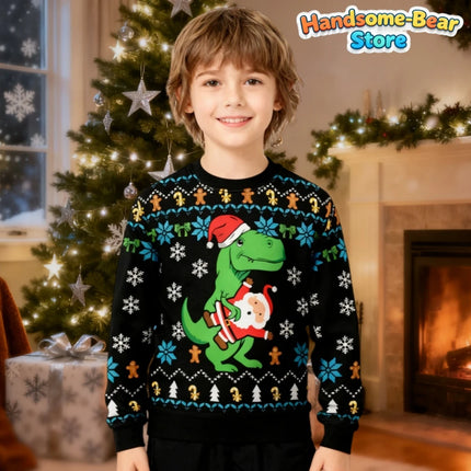 Funny Tree Rex Christmas Ugly Sweatshirt New Fashion Cartoon Dinosaur Graphic Hoodies for Girls Clothes Xmas Boys Gift Kids Tops