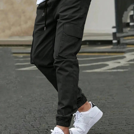 Men's Slim Fit Elastic Waist Cargo Pants Multi-Pockets Cuffed Hem Comfortable for Casual Outdoor Wear