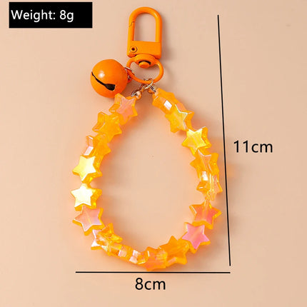 Fashion Colorful Handmade Star Beads Bracelet Bell Keychain for Car Key Women Men Handbag Pendant Keyrings DIY Jewelry Gifts