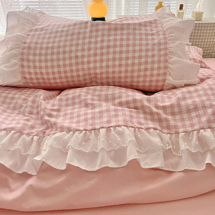 3 Piece Sheet Set  pink plaid duvet cover Set ， comfortable Bedding Set Bedspread for All Season