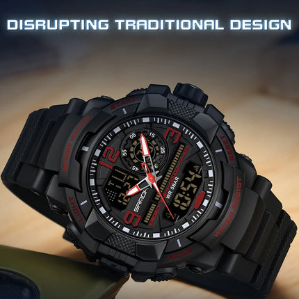 SANDA 6130 Dual Display Men Watches Waterproof Sport Watch Military Man Alarm Stopwatch Quartz Wristwatch Men LED Digital Clock