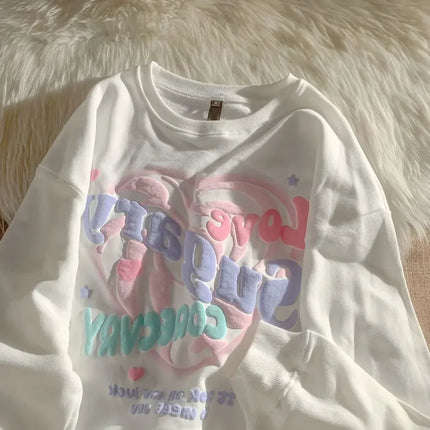 Oversized Crewneck Sweatshirt Women Spring Autumn New Thin Letter Print Hoodie Female Korean Style Loose Chic Long Sleeved Tops