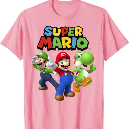 Super Mario & Luigi & Yoshi graphic unisex 100%cotton shirt,2026 summer New Men vintage fashion O-neck Japanese Harajuku T-shirt