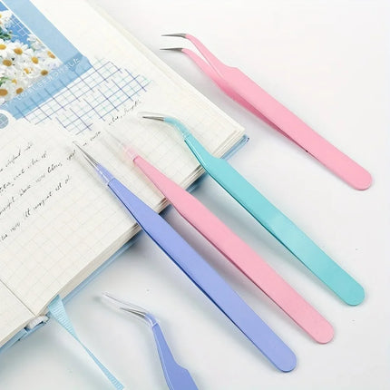 2pcs Macaron Color Stainless Steel Tweezers Diy Handbook Tape Sticker Tool Journal Gadgets Simple Practical Portable